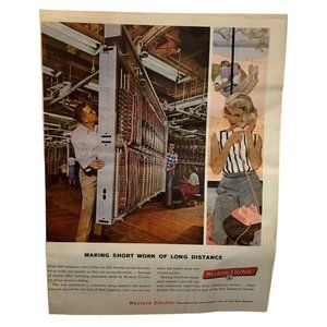 Vintage 1958 Print Ad Western Electric Telephone Long Distance Original Color Ad